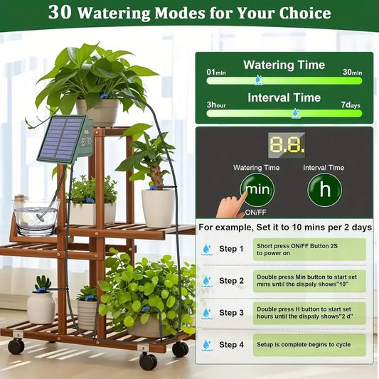 1pc DIY Solar-Powered Automatic Drip Irrigation System for Raised Beds Greenhouses Vegetable Gardens Balcony Hanging Plants