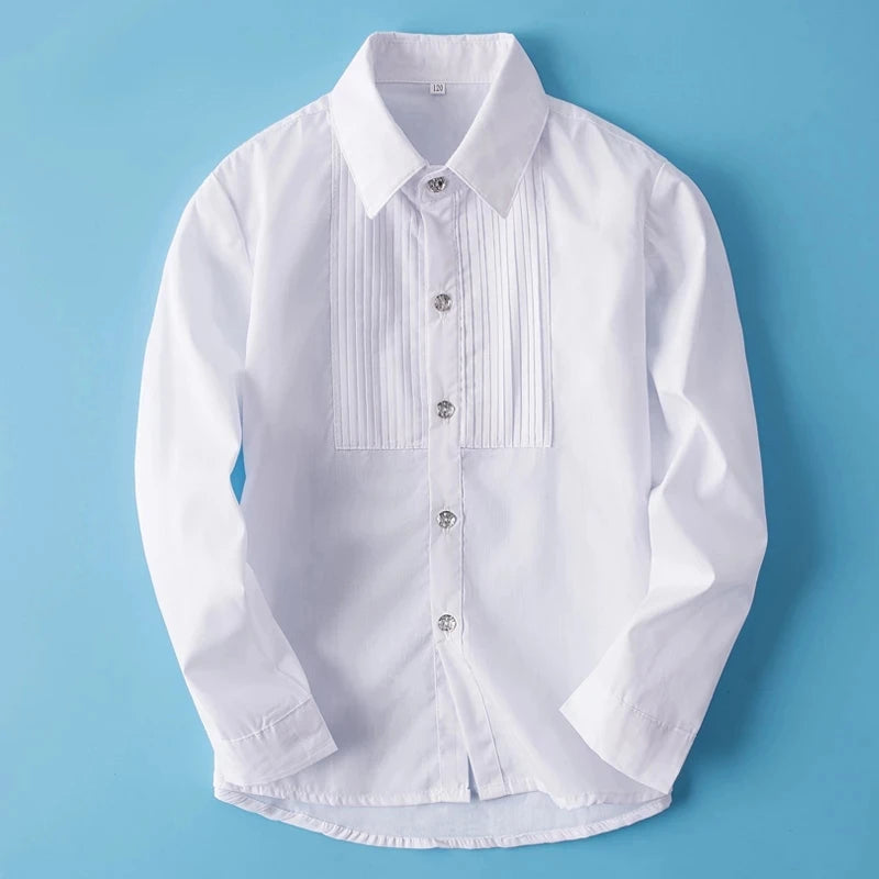 Baby Toddler Teenage Boys White Long Sleeve School Uniform Shirt front view