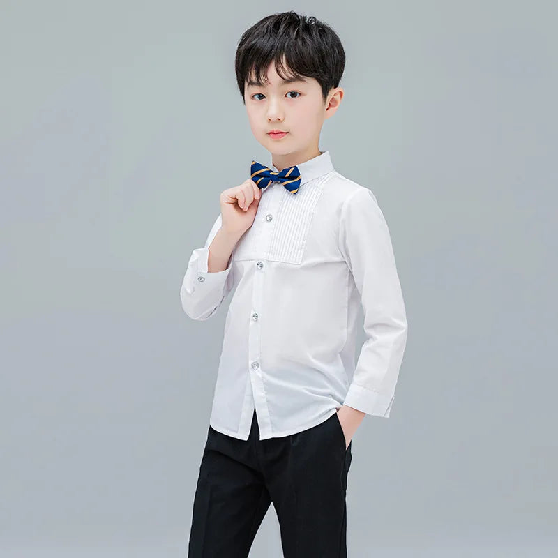 Baby Toddler Teenage Boys White Long Sleeve School Uniform Shirt front view