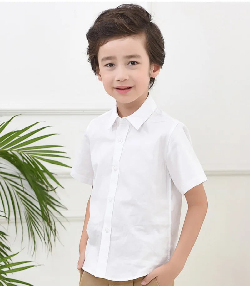 Boys White Cotton School Uniform Shirt front view