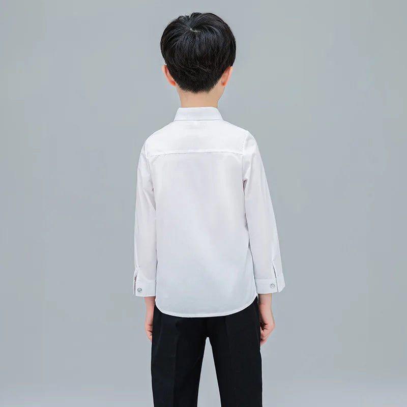 Baby Toddler Teenage Boys White Long Sleeve School Uniform Shirt front view