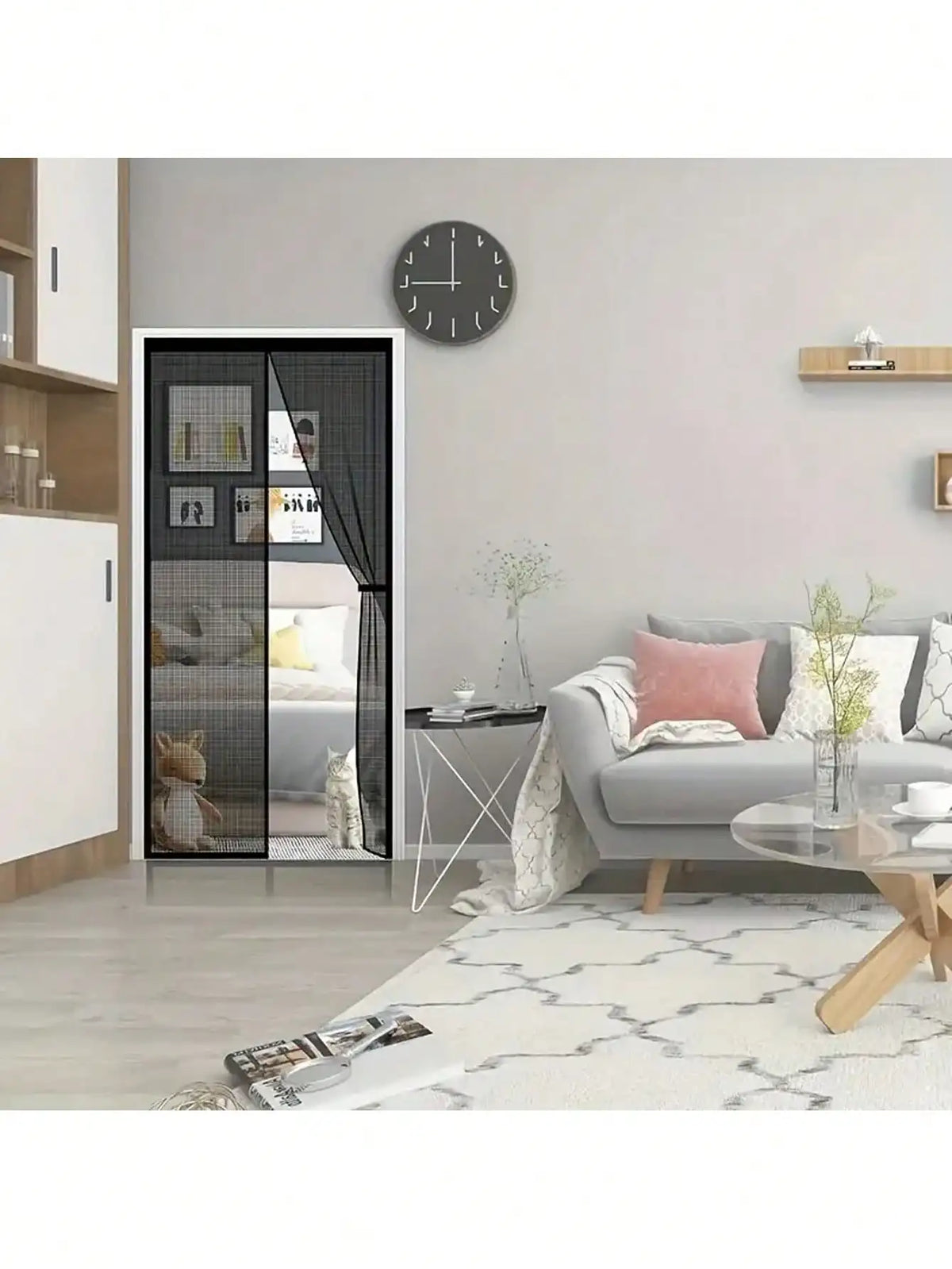 1pc Heavy Duty Magnetic Screen Door with Full Frame Hook and Loop, Durable Polyester Mesh Curtains Fits Doors up to 38x82 Inches