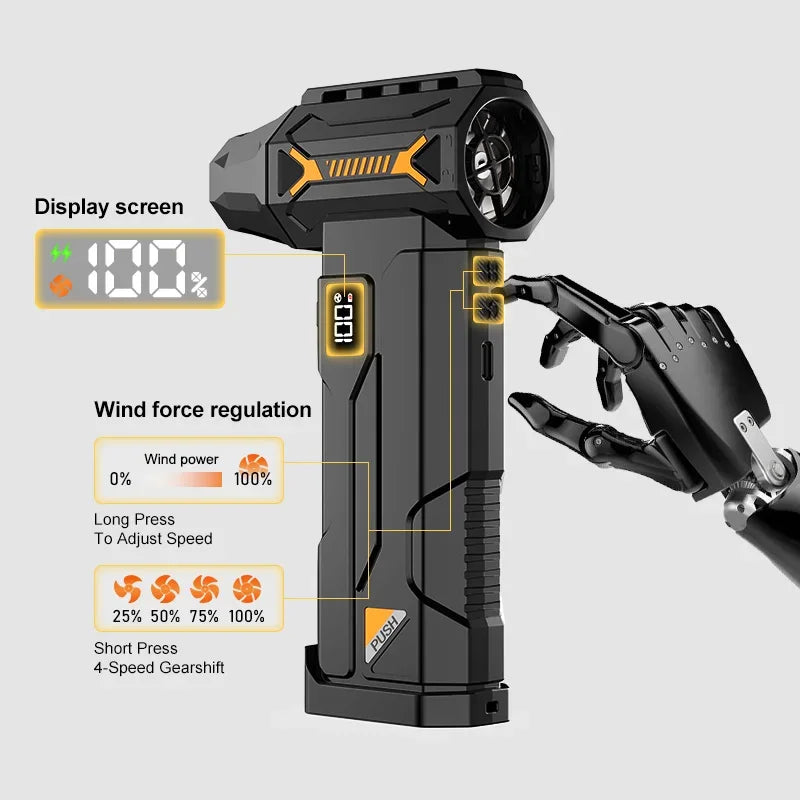 580000 RPM Powerful Turbo Blower, Cordless Vacuum Cleaner, Electric Snow Blower, 380g Blowing Force, LED Lighting, Car Cleaning