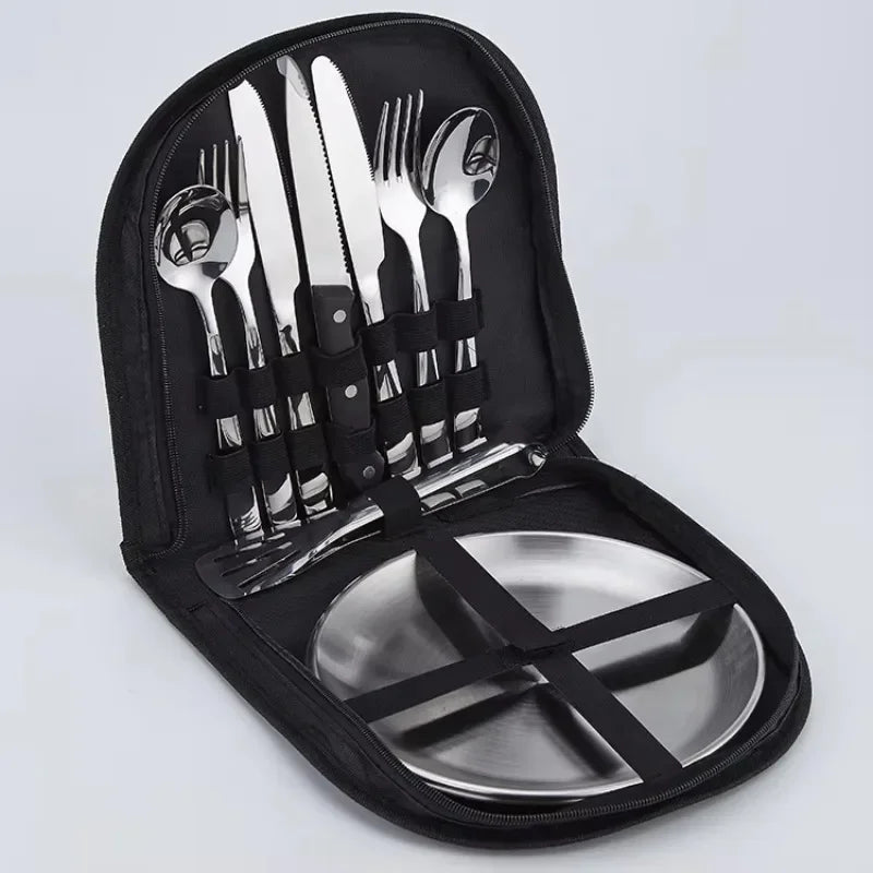 2Person Utensil Picnic Set with Plate Spoon Knife Fork Outdoor Picnic Tableware Camping Dinnerware Set