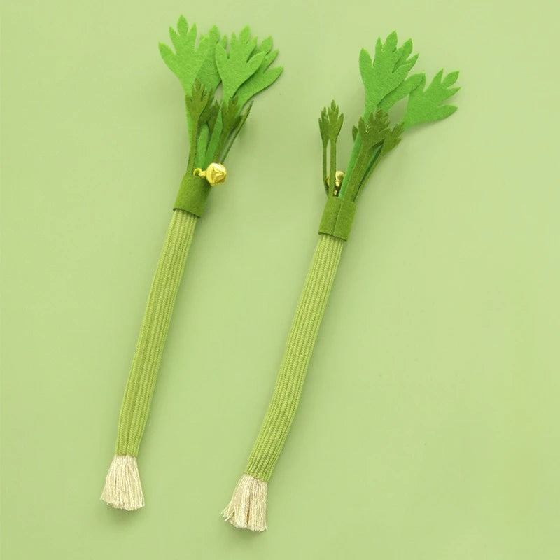 2pcs Interactive Cat Chew Toy Natural Silver Vine Stick Squeaky Celery Kitten Game Toy Bite-resistant Teeth Cleaning Cat Toy