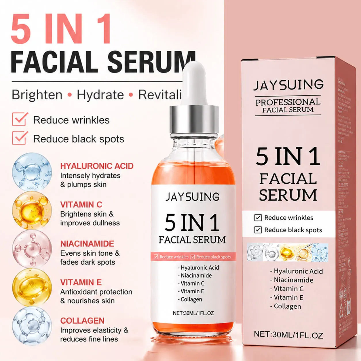 Vitamin C Face Serum, Hyaluronic Acid, Vitamin E Radiance Serum For Dark Spots, Even Skin Tone, Moisturizing Skincare Essence