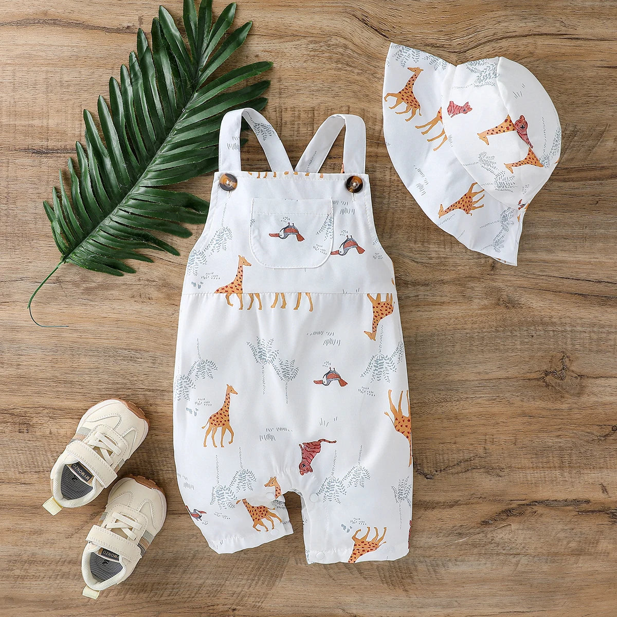 2Pcs Baby Boys Sleeveless Jumpsuit Set front view
