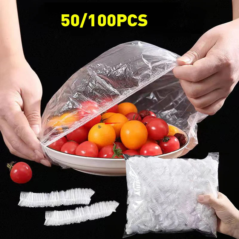 Reusable food bowl covers with elastic edge fitted on a bowl