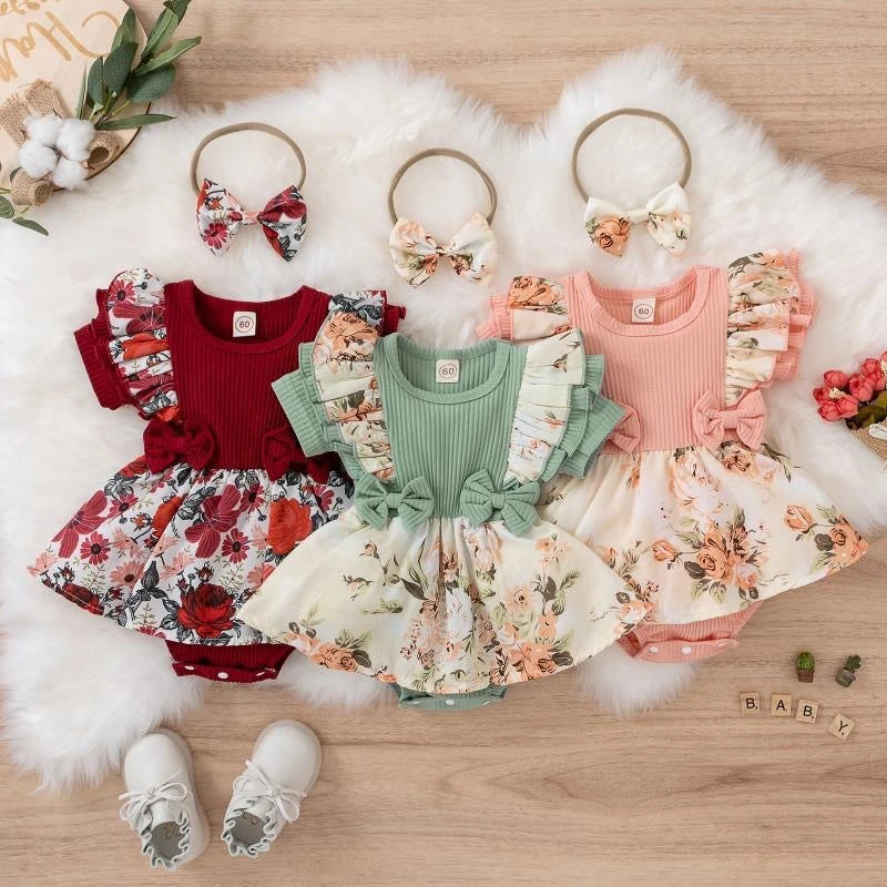 Summer Baby Girl Bowknot Cotton Dress front view