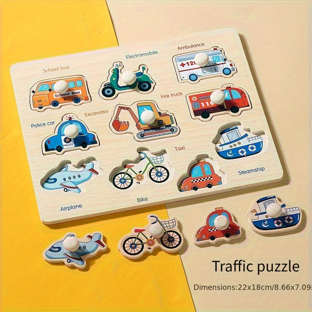 Montessori Early Education Geometry Beginner Puzzle Board, Hand-Held Fixed Board Puzzle Development, Puzzle Block Shape Matching