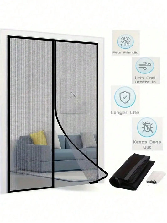 1pc Heavy Duty Magnetic Screen Door with Full Frame Hook and Loop, Durable Polyester Mesh Curtains Fits Doors up to 38x82 Inches