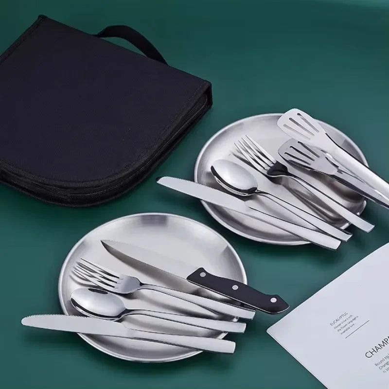 2Person Utensil Picnic Set with Plate Spoon Knife Fork Outdoor Picnic Tableware Camping Dinnerware Set