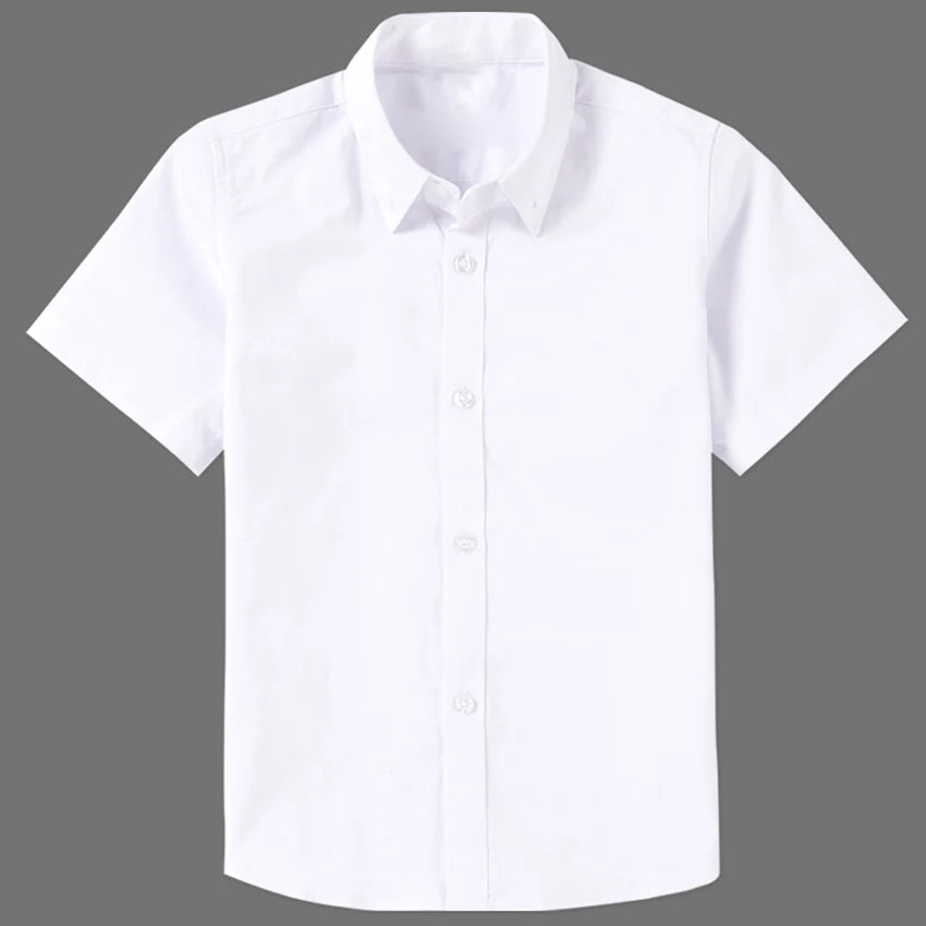 Boys White Cotton School Uniform Shirt front view