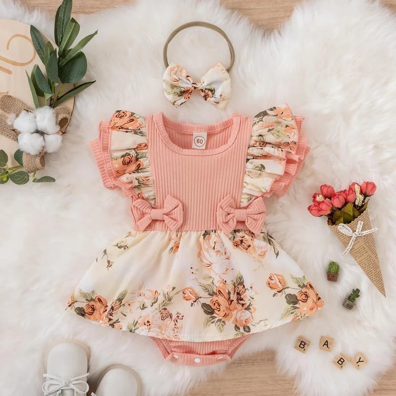 Summer Baby Girl Bowknot Cotton Dress front view