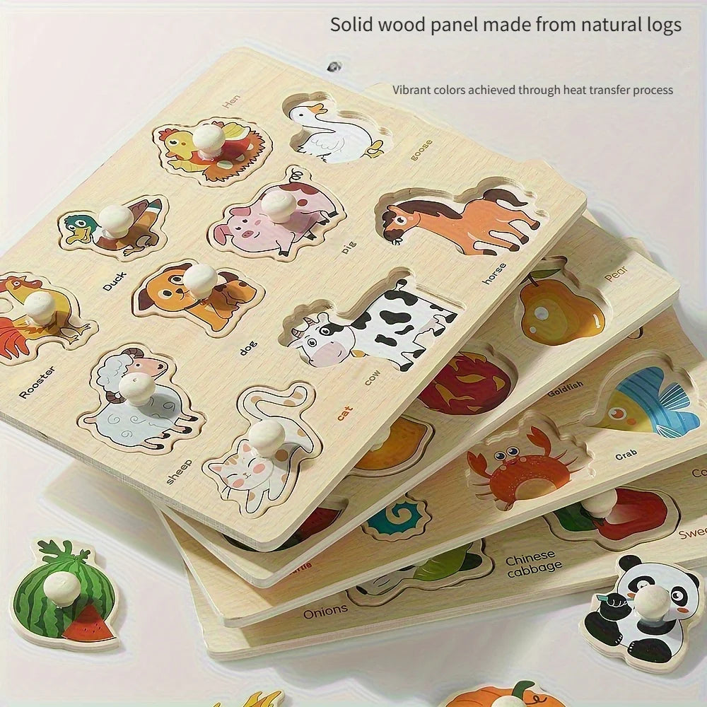 Montessori Early Education Geometry Beginner Puzzle Board, Hand-Held Fixed Board Puzzle Development, Puzzle Block Shape Matching