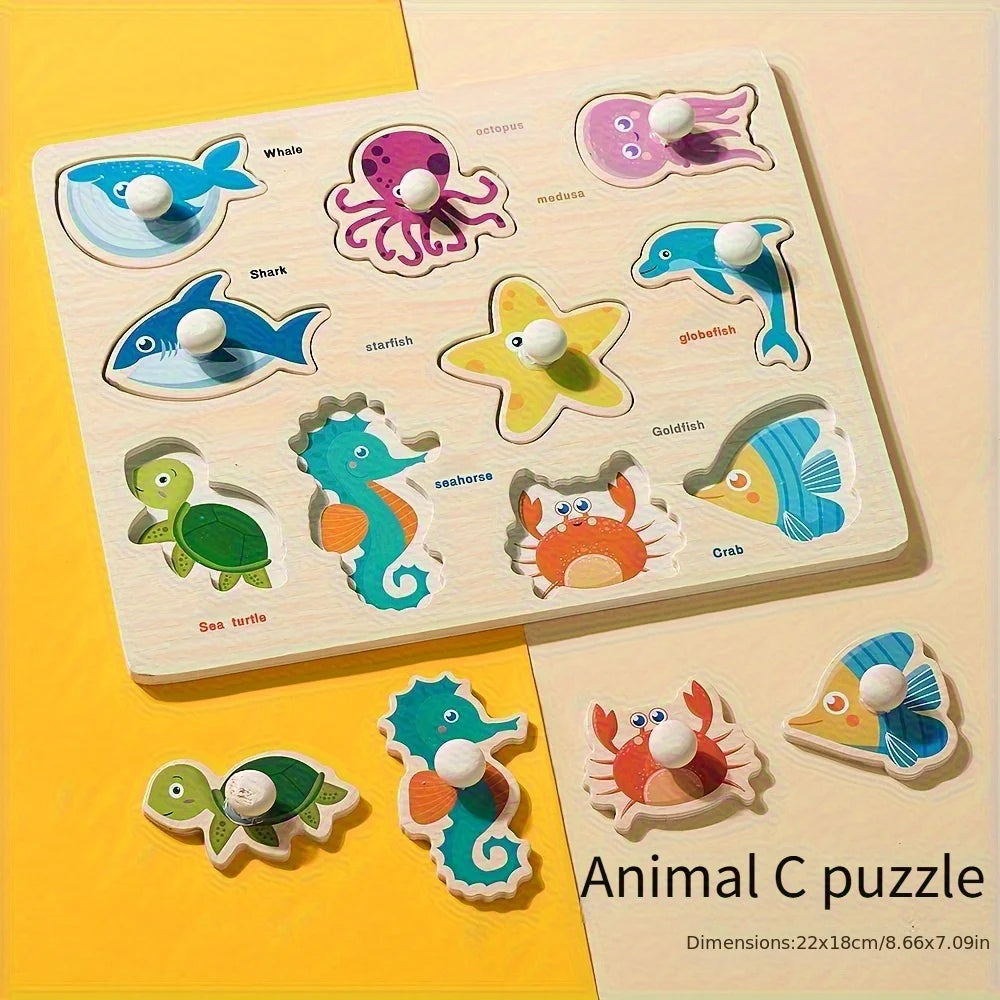 Montessori Early Education Geometry Beginner Puzzle Board, Hand-Held Fixed Board Puzzle Development, Puzzle Block Shape Matching