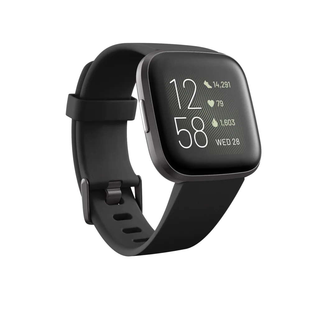 Health Fitness Smartwatch in black on charging dock