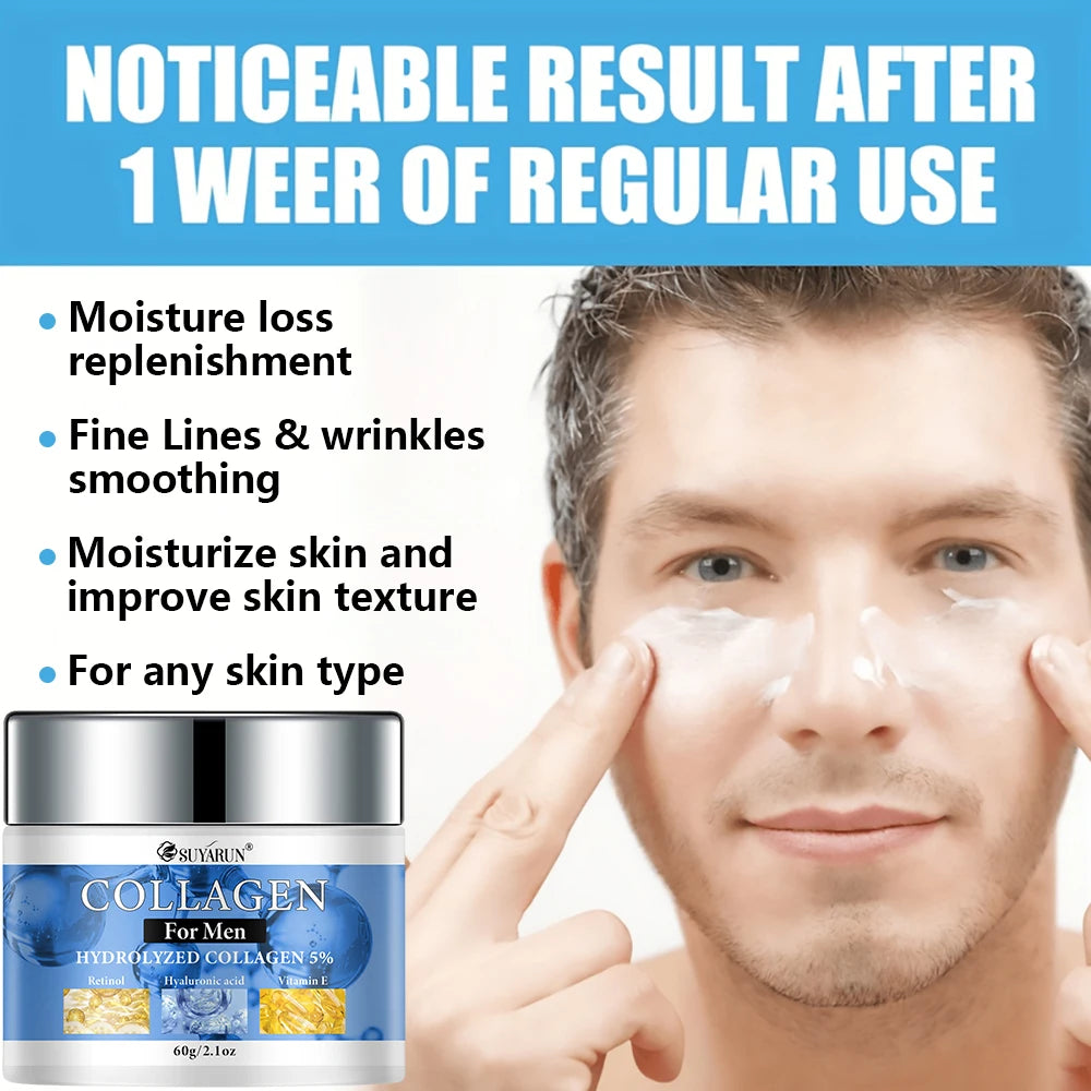 SUYARUN Collagen Men's Face Cream - Hydrating Moisturizer for Dry Skin | Non-Greasy Formula & Fast Absorption Daily Skincare.