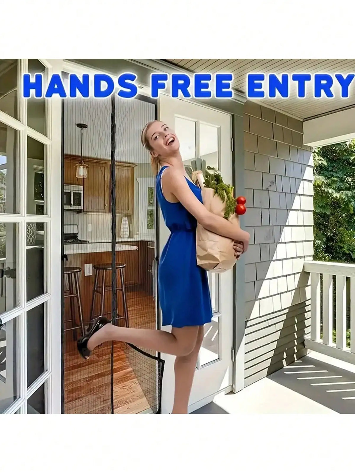 1pc Heavy Duty Magnetic Screen Door with Full Frame Hook and Loop, Durable Polyester Mesh Curtains Fits Doors up to 38x82 Inches