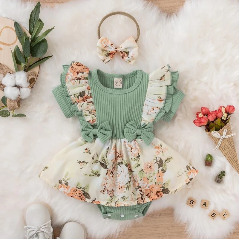 Summer Baby Girl Bowknot Cotton Dress front view