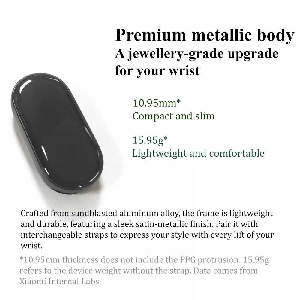 AMOLED Fitness Tracker paired with Mi Fitness App display
