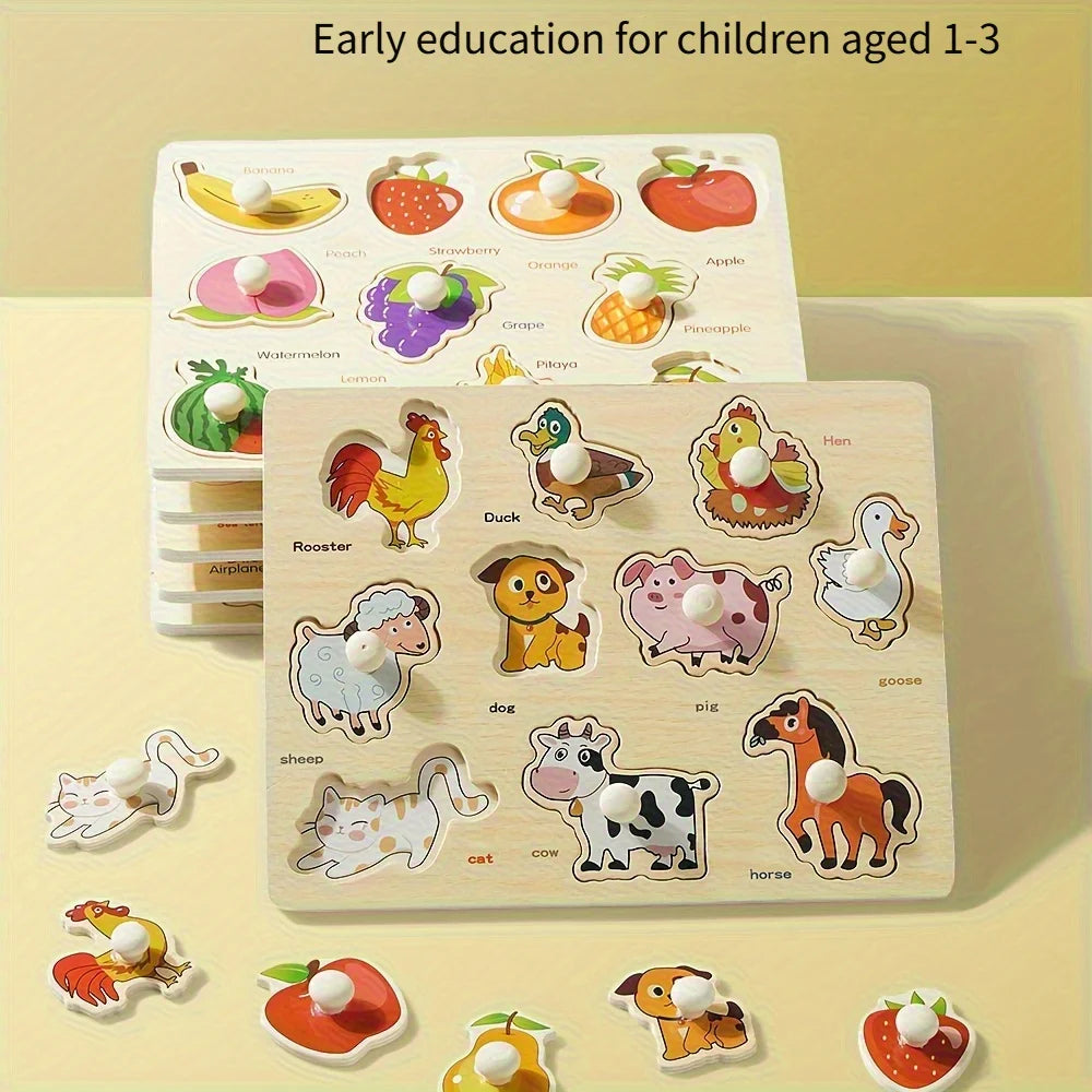 Montessori Early Education Geometry Beginner Puzzle Board, Hand-Held Fixed Board Puzzle Development, Puzzle Block Shape Matching