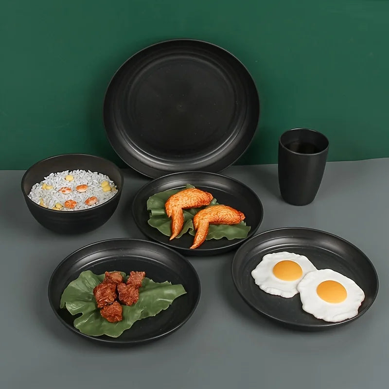16-PC Unbreakable Plastic Dinnerware Set | Microwave & Dishwasher Safe Plates Bowls Cups | Heavy Duty Home/Commercial Use