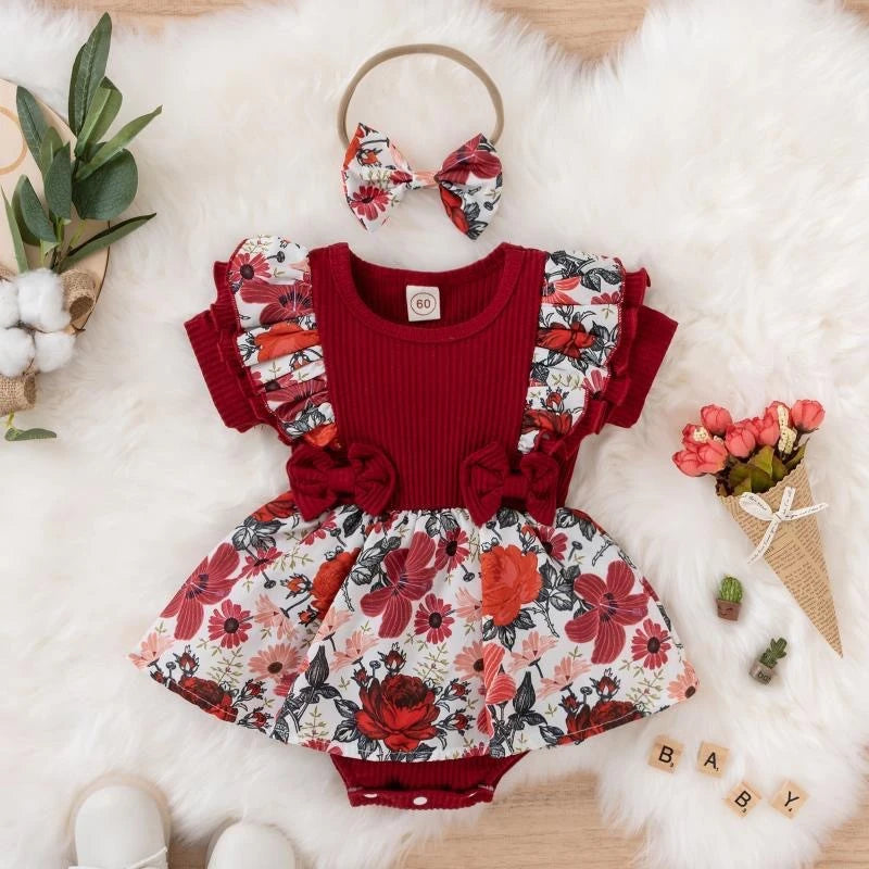 Summer Baby Girl Bowknot Cotton Dress front view