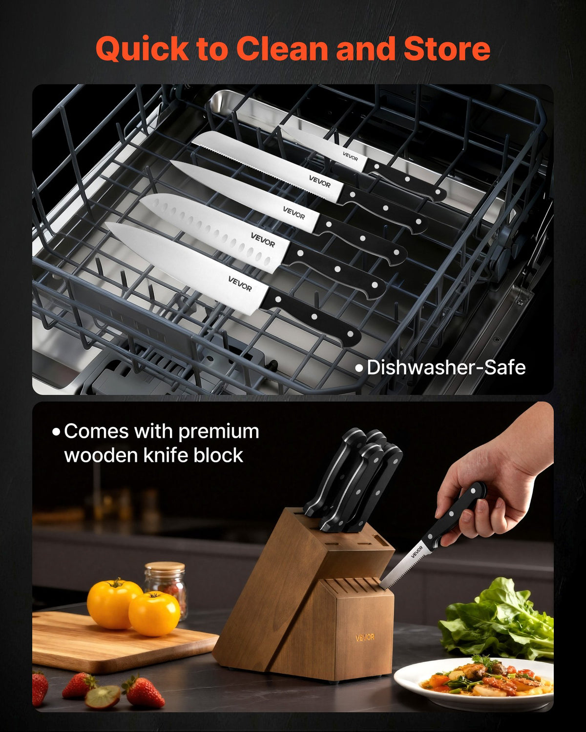 15 Piece German Kitchen Knife Set front view