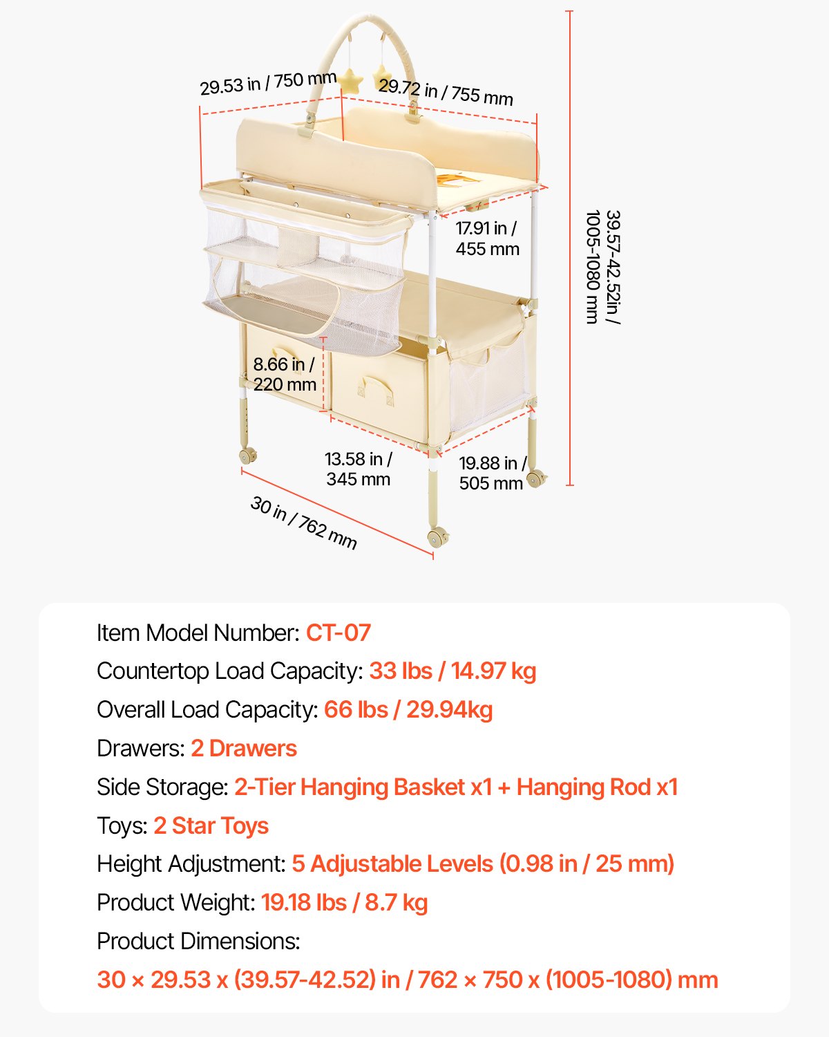 Baby Foldable Changing Table front view